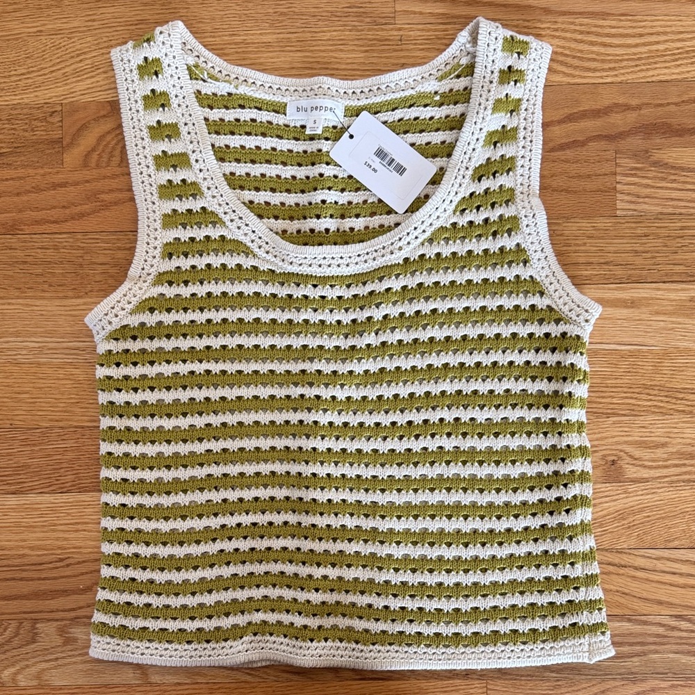 Blu Pepper Green and White Striped Tank Top